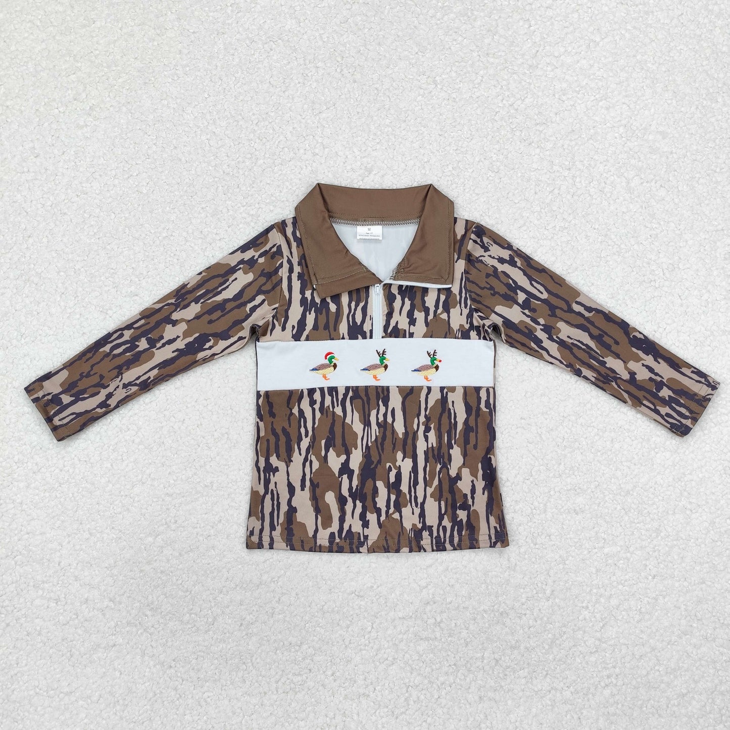 Baby Boy Long Sleeves Embroidery Christmas Duck Camo Pullover Shirt