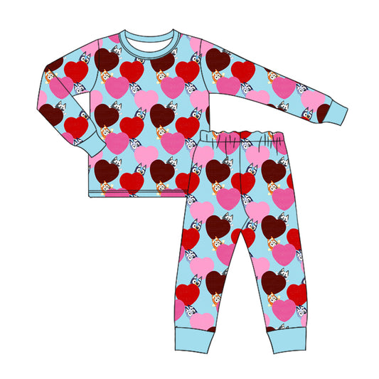 Baby Boy Toddler Valentine Hearts Dog Shirt Pants Set Pajamas