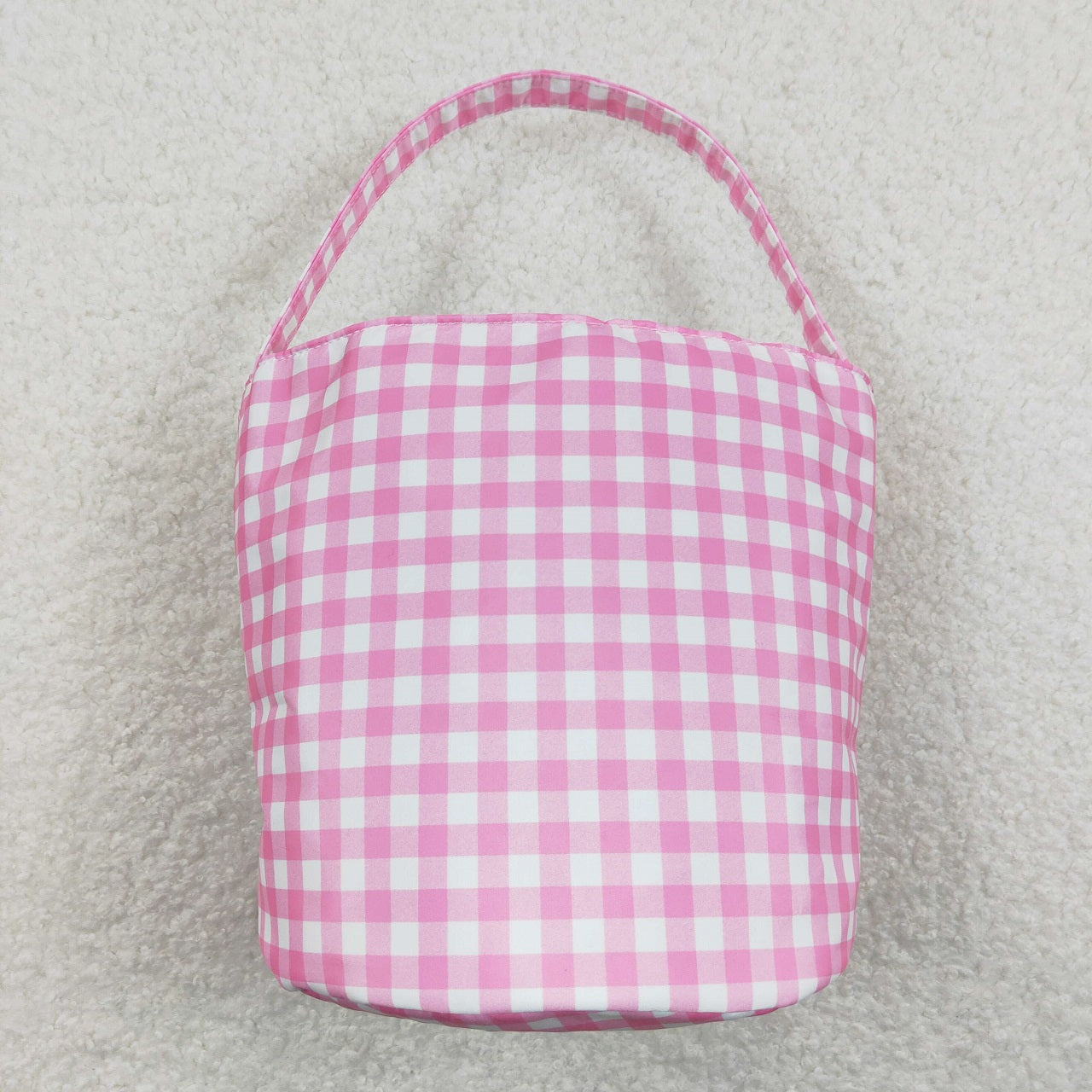 BA0161 Baby Girl Pink Checkered Baskets Easter Rabbit Bag