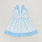 Baby Girl Blue Sleeveless Flower Summer Set Dress Sibling Clothes