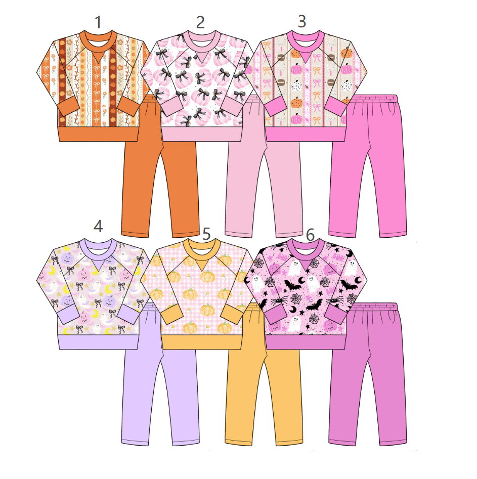 ( Moq 5 Each Style ) Sibling Baby Girls Kids Long Sleeves Pumpkins Pullovers Pants Sets Fall Clothes