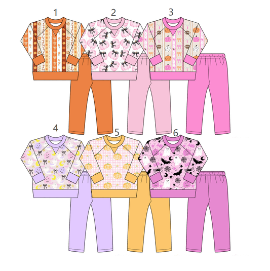 ( Moq 5 Each Style ) Sibling Baby Girls Kids Long Sleeves Pumpkins Pullovers Pants Sets Fall Clothes