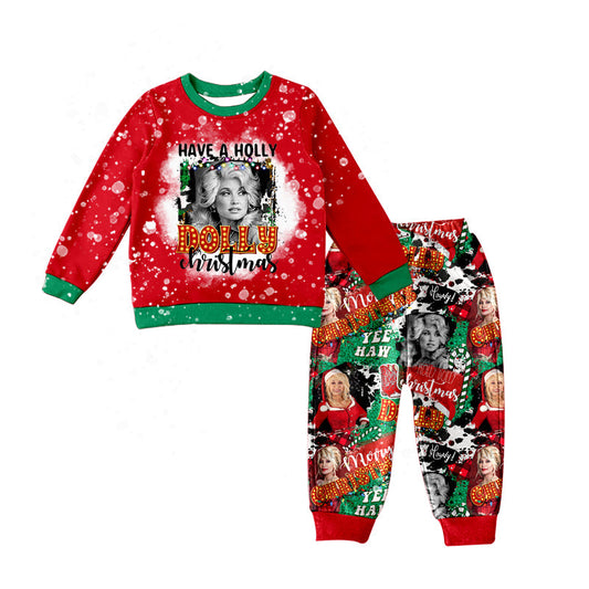 Baby Girl Christmas Singer Red Shirt Pants Pajamas Set