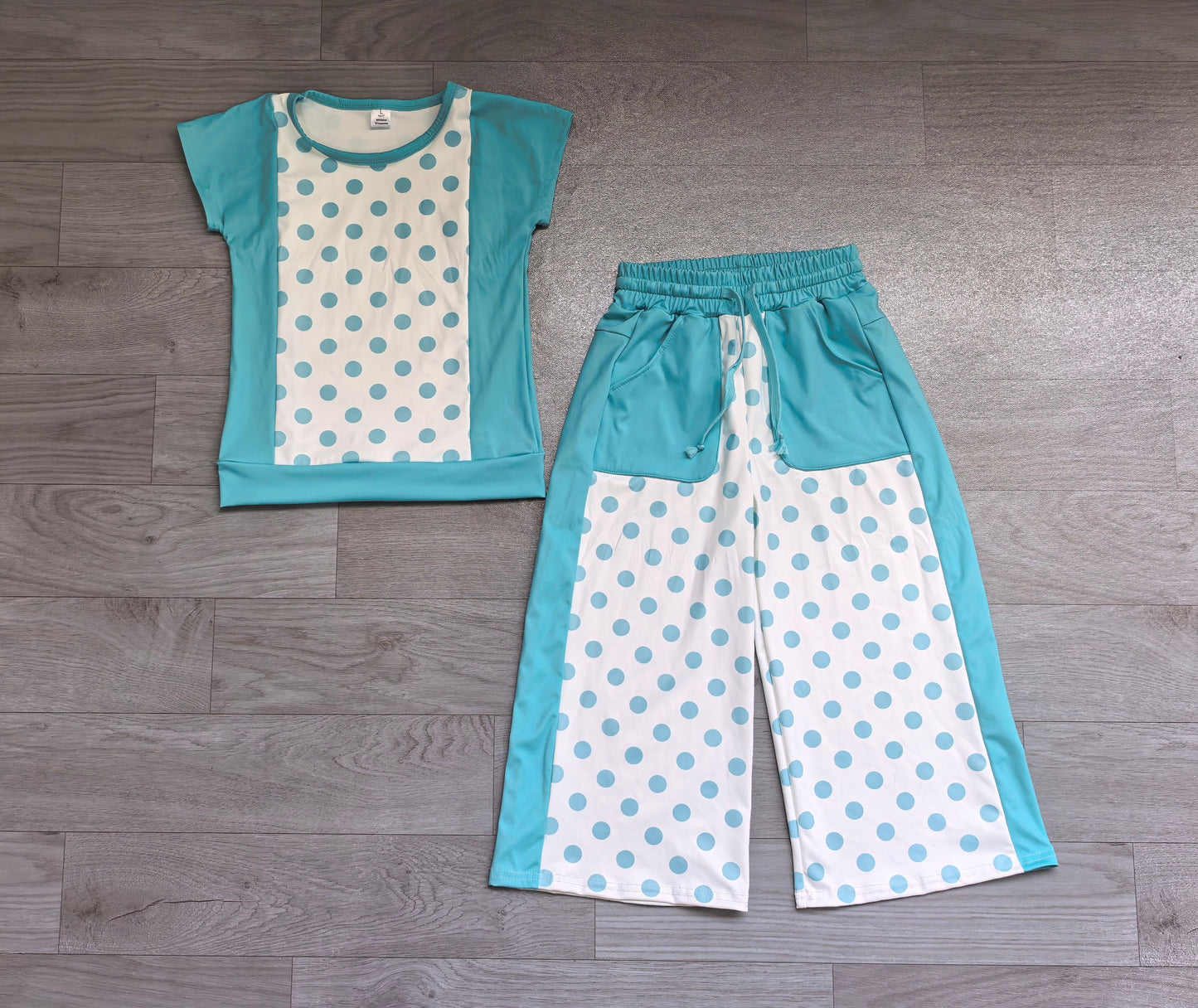 ( No moq ) Preorder Baby Girl Kids Short Sleeves Dots Shirt Pockets Pants Set Clothes