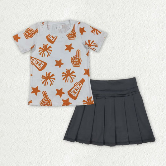 Baby Girl Short Sleeveless Cheer Orange Shirt Yoga Active Shorts Black Skort Set RTS
