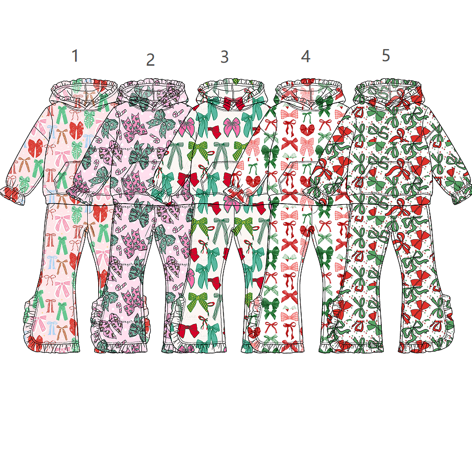 ( Moq 5 Each Style ) Sibling Baby Girls Kids Long Sleeves Christmas Bows Hoodie Shirts Pants Sets Clothes