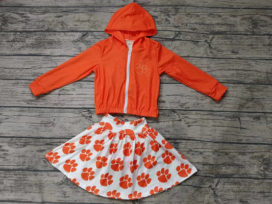 Baby Girl Toddler Zipper Hoodie Orange Tops Skirt Shorts Team Set Moq 5