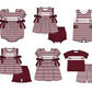 ( Moq 5 ) Baby Girls Toddler Short Sleeves Bows M Dark Red Stripes Tunic Red Shorts Team Set