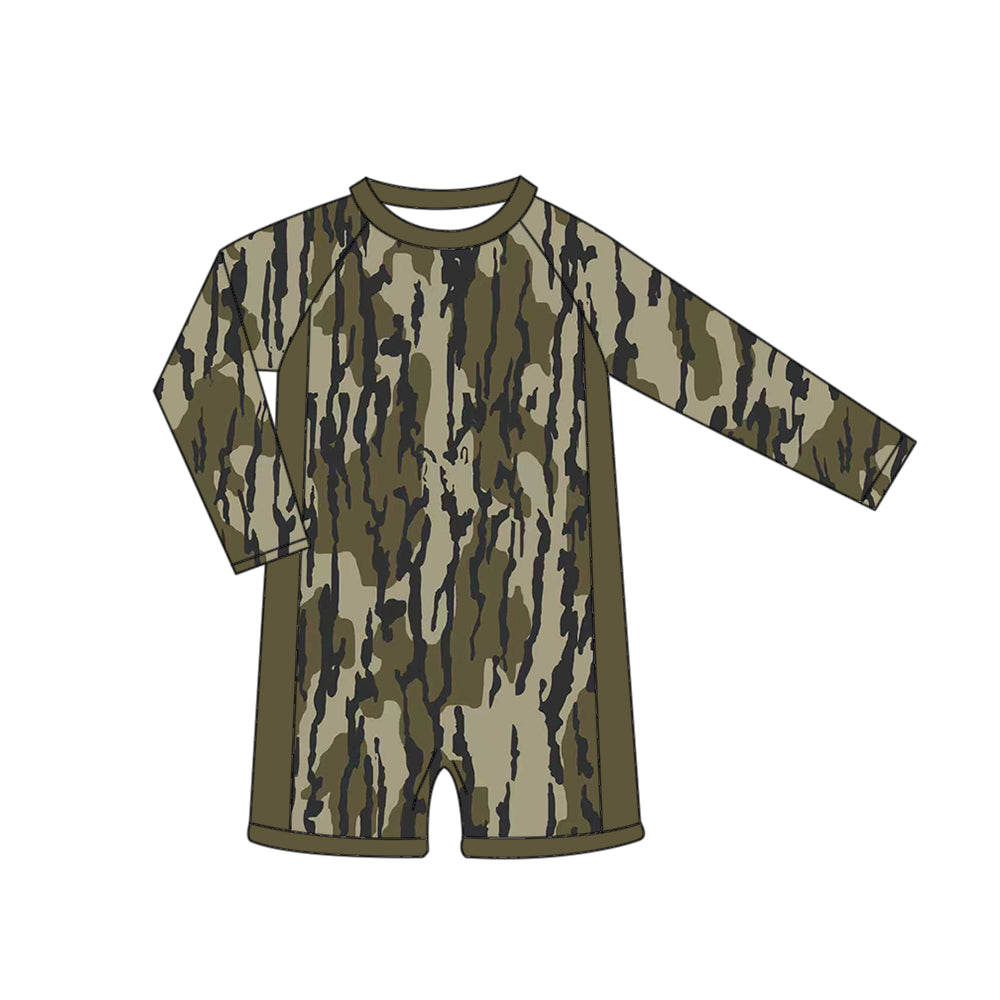 ( Moq 5 ) Preorder Baby Boys Kids Long Sleeves Olives Camo One-piece Swimsuit Clothes