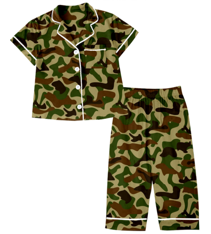 Baby Boy Sibling Camo Green Shirt Romper Set Moq 5