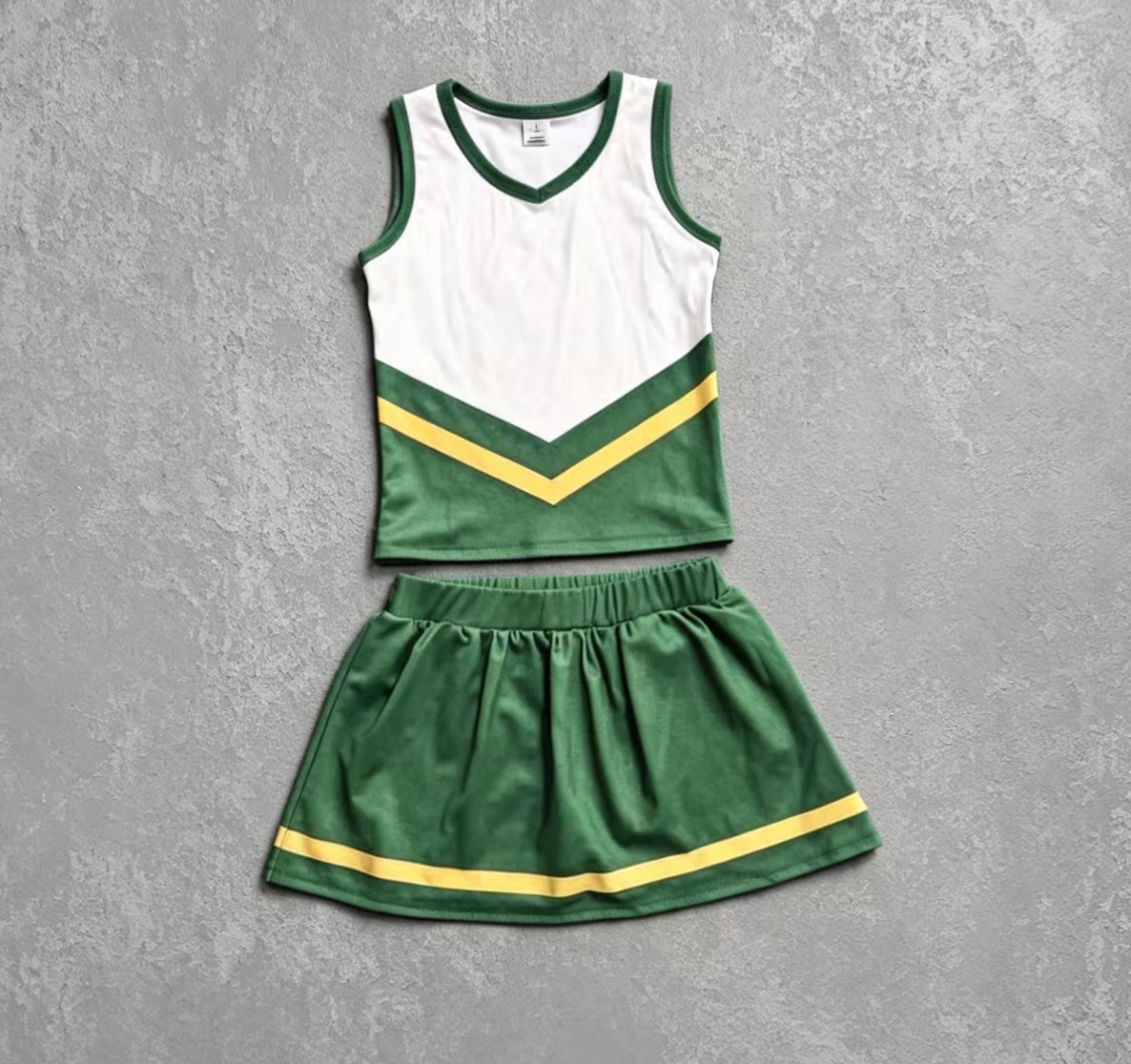 ( Moq 5 ) Preorder Baby Girls Kids Sleeveless Shirt Green Skirt Shorts Yoga Active Team Cheer Set Clothes