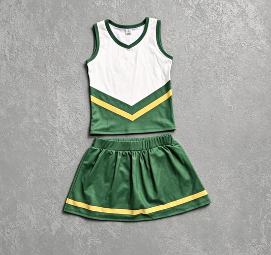 ( Moq 5 ) Preorder Baby Girls Kids Sleeveless Shirt Green Skirt Shorts Yoga Active Team Cheer Set Clothes