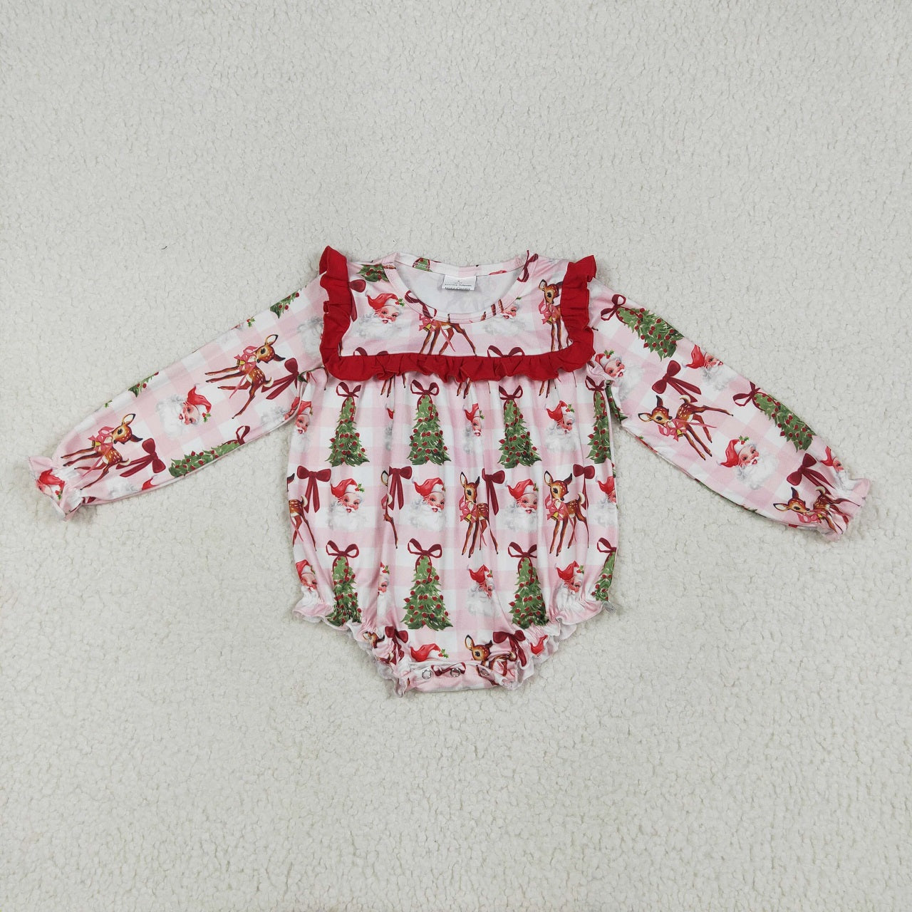 Baby Girl Long Sleeves Christmas Santa Tree Bows Plaid Sibling Romper Dress Set RTS