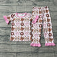 Baby Girls Short Sleeves Bows Boots Shirt Pants Western Pajamas Set RTS