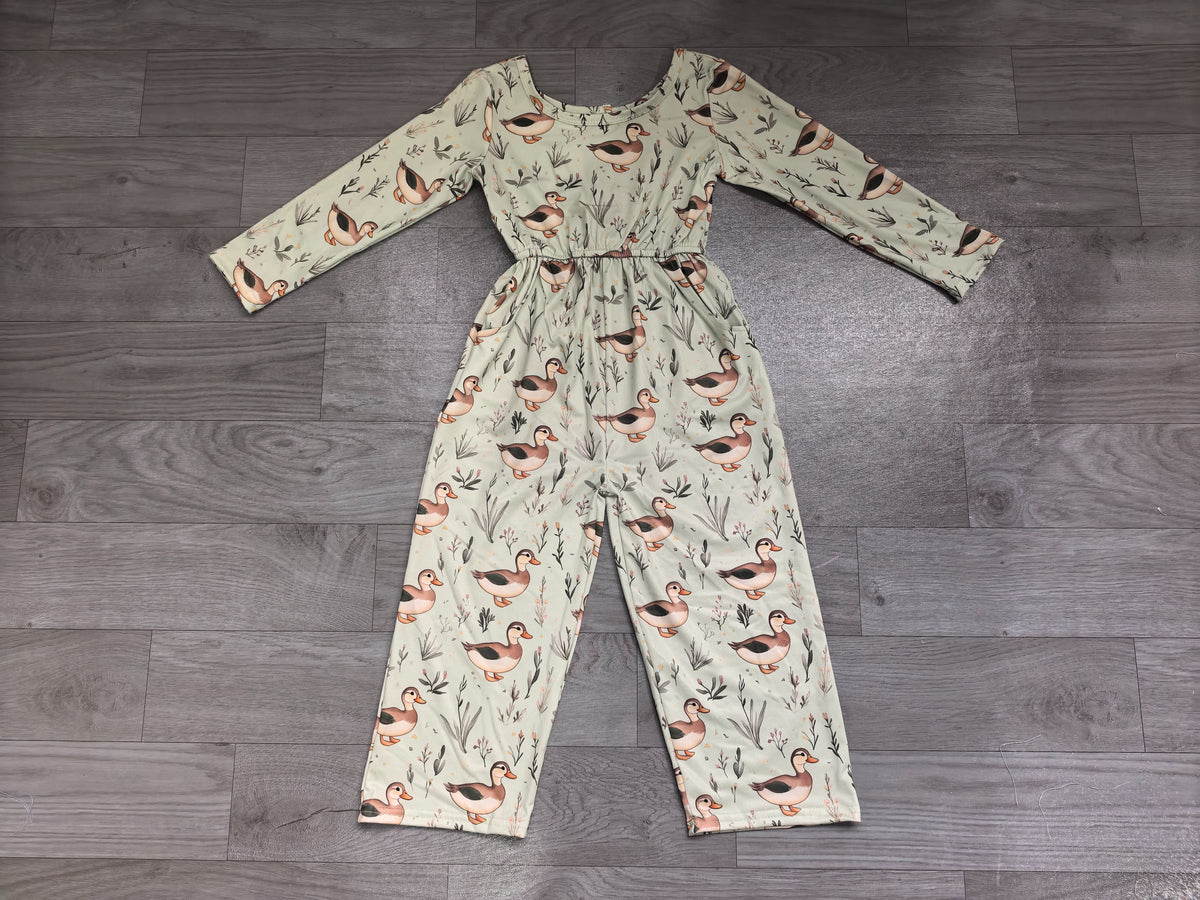 ( No moq ) Preorder Baby Girls Kids Long Sleeves Ducks Pockets Pants Jumpsuit Clothes
