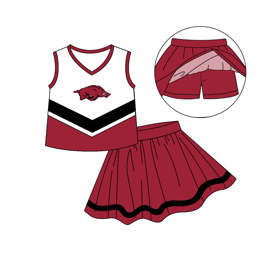 Baby Girls Team Shirt Dark Red Skirt With Shorts Set