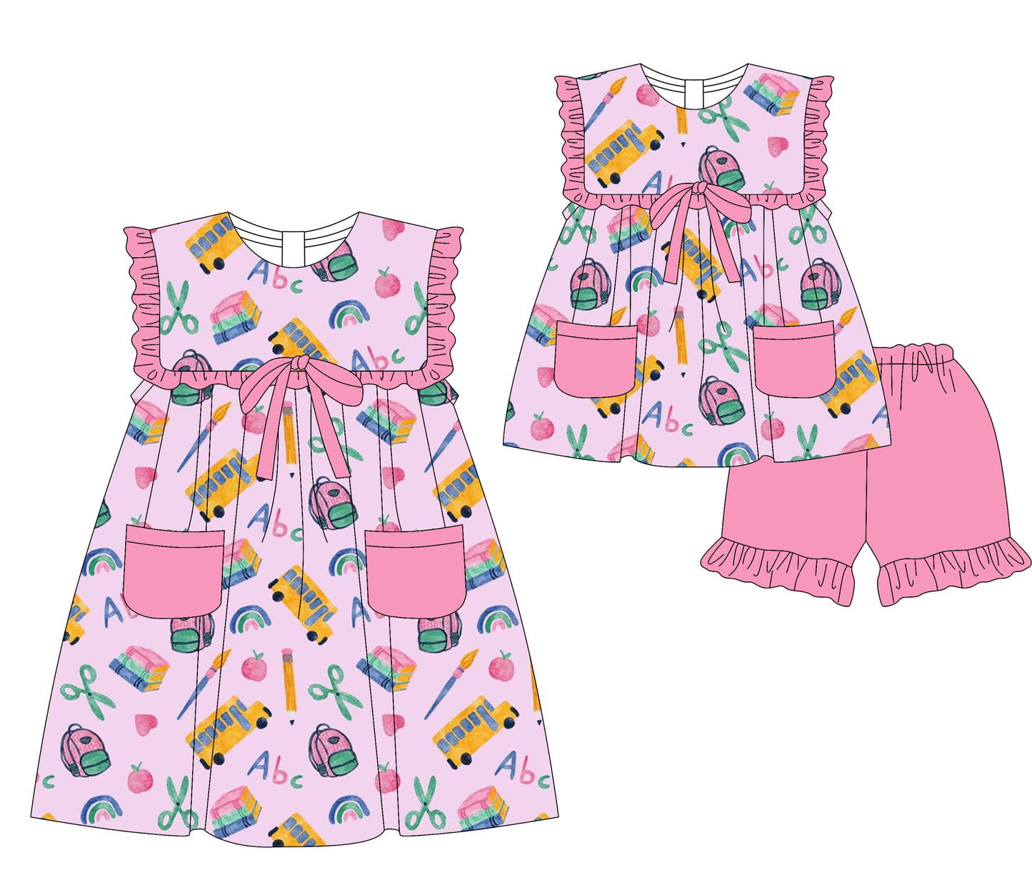 Baby Girl Back To School Pink Pockets Sibling Dress Set ( Moq 5 Each Style ) 3.17