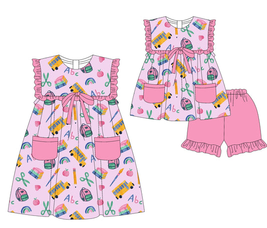 Baby Girl Back To School Pink Pockets Sibling Dress Set ( Moq 5 Each Style ) 3.17