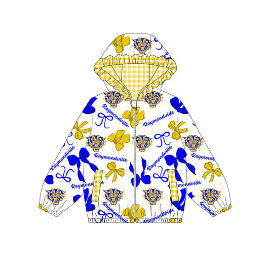 ( Moq 5 ) Baby Girls Kids Long Sleeves Tigers Bows Cheer Pockets Hoodie Zipper Jacket Tops