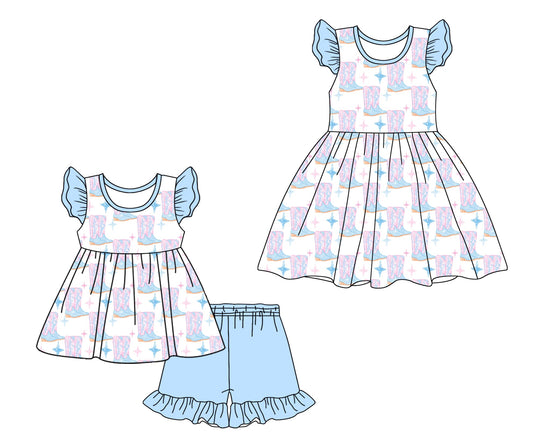 Baby Girl Short Sleeves Western Boots Sibling Dress Set ( Moq 5 Each Style ) 1.16