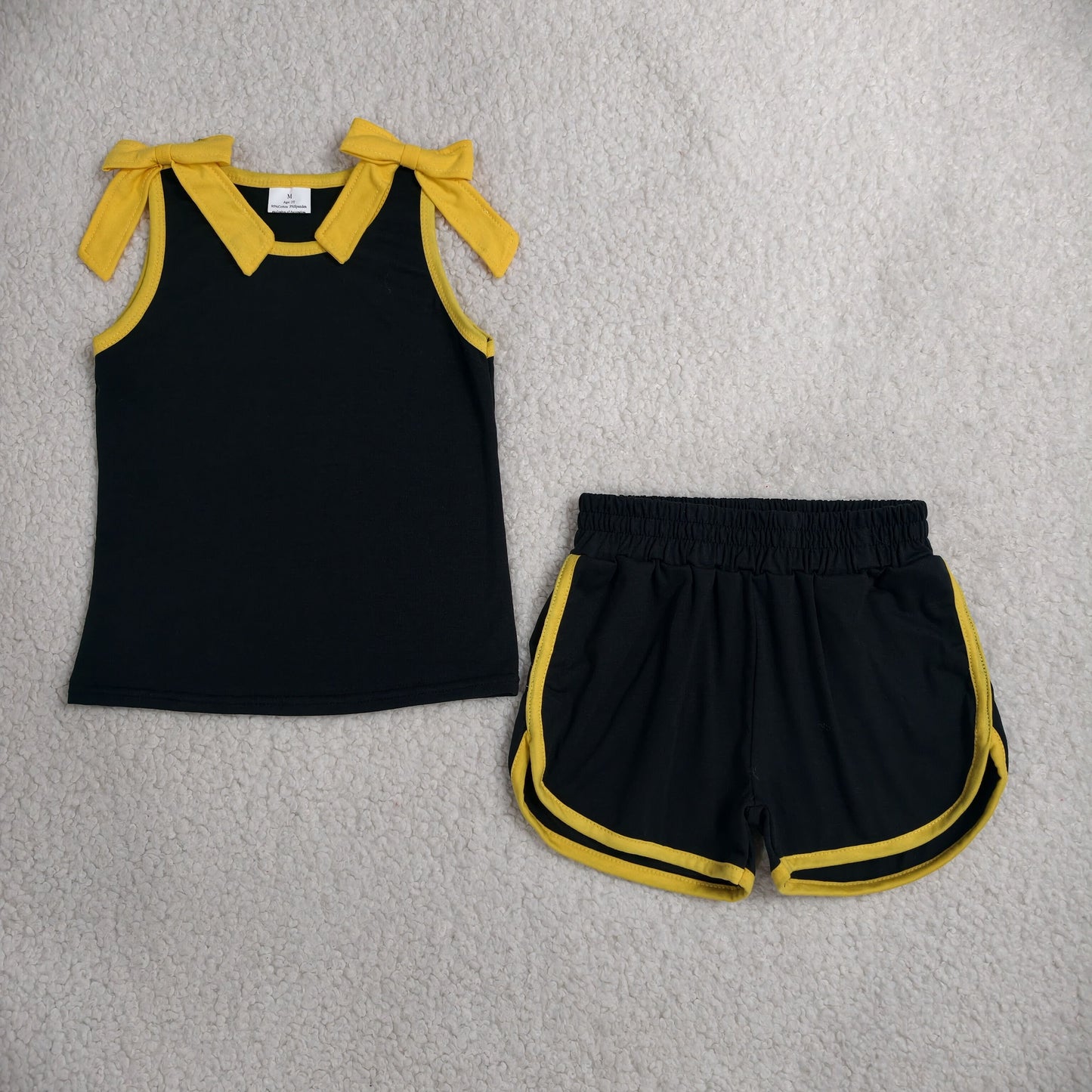 Baby Girls Kids Yellow Bows Shirt Shorts Black Cotton Set Summer Clothes RTS