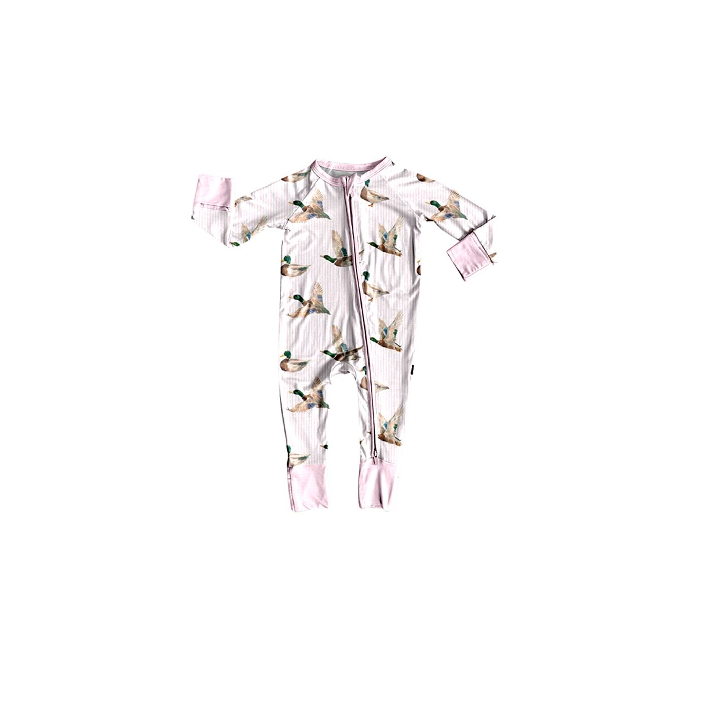 ( Moq 5 ) Preorder Baby Kids Infant Long Sleeves Ducks Pink Stripes Zipper Footie Sleeper Romper Clothes