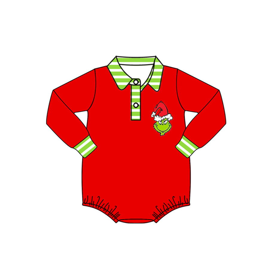 Baby Boy Long Sleeves Red Christmas Frog Romper