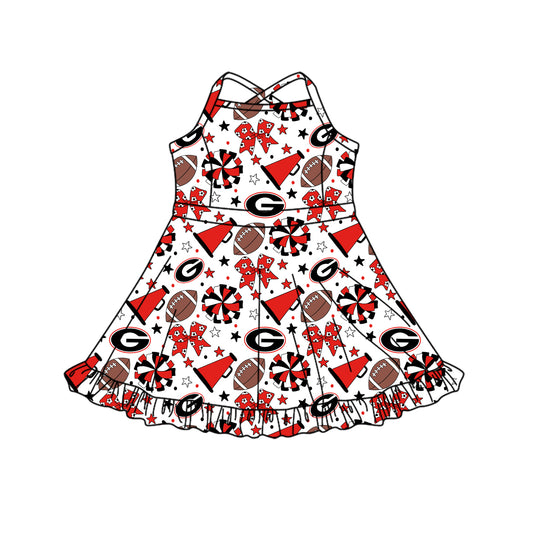 ( Moq 5 ) Baby Girls Toddler Straps Red Bows Cheer Football Shorts Ruffle Dress Team Clothes