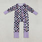 Baby Girl Long Sleeves Ghost Candy Plaid Halloween Purple Zipper Romper RTS
