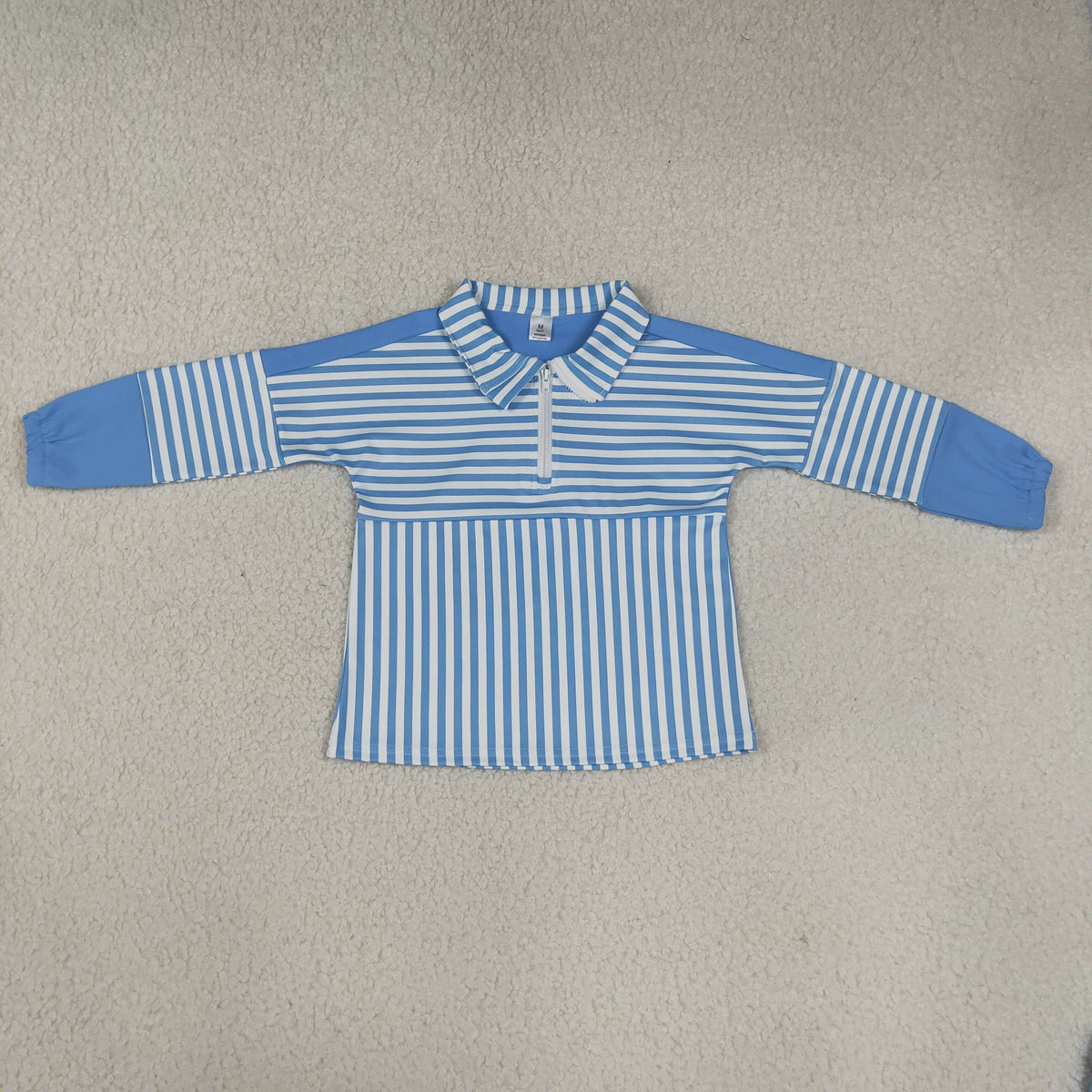 Baby Girls Kids Long Sleeves Blue Stripes Zipper Pullover Yoga Active Shirt RTS