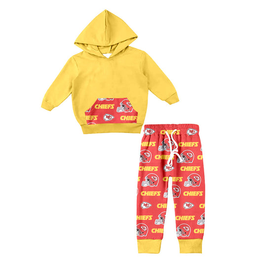 Baby Girl Toddler KC Yellow Hoodie Pocket Shirt Pants Team Fall Clothes Set
