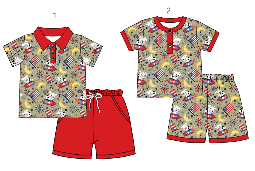 ( Moq 5 Each Style ) Sibling Baby Boys Kids Short Sleeves Flags Shirts Shorts Sets 4th of July Clothes