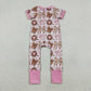 Baby Girls Short Sleeves Bows Boots Zipper Western Pink Romper RTS