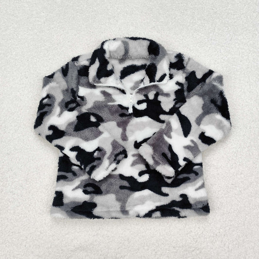 Baby Boy Long Sleeves Grey Camo Zipper Hunting Pullover Overcoat