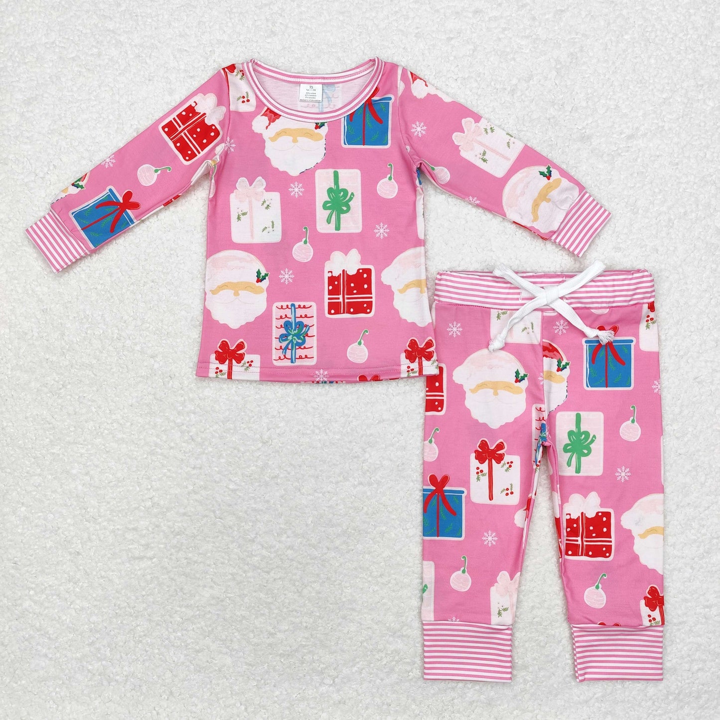 Baby Girl Pink Santa Christmas Shirt Pants Pajamas Set