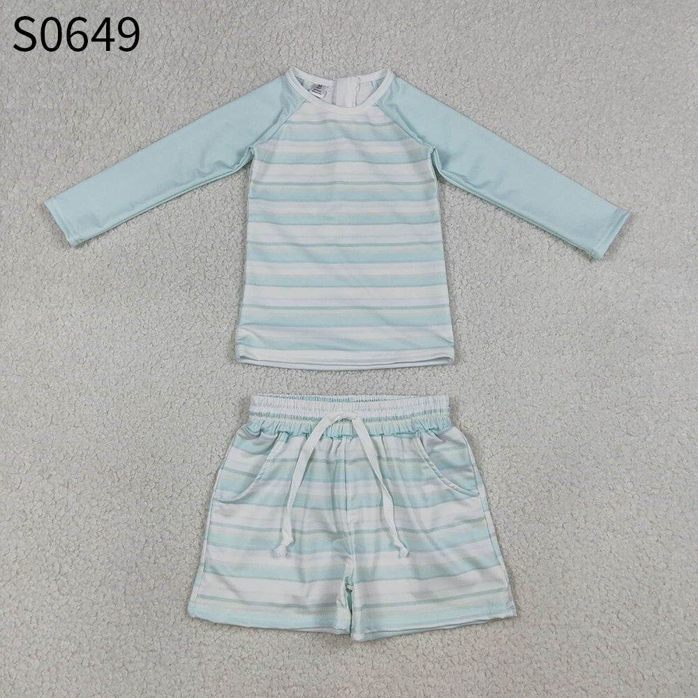 Baby Boys Long Sleeves Stripes Zipper Tops Pockets Shorts Set Swimsuit RTS