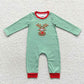 LR0338 Baby Boy Christmas Long Sleeves Embroidery Reindeer Striped Green One Piece Romper