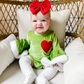 Baby Girl Long Sleeves Heart Green Velvet Romper