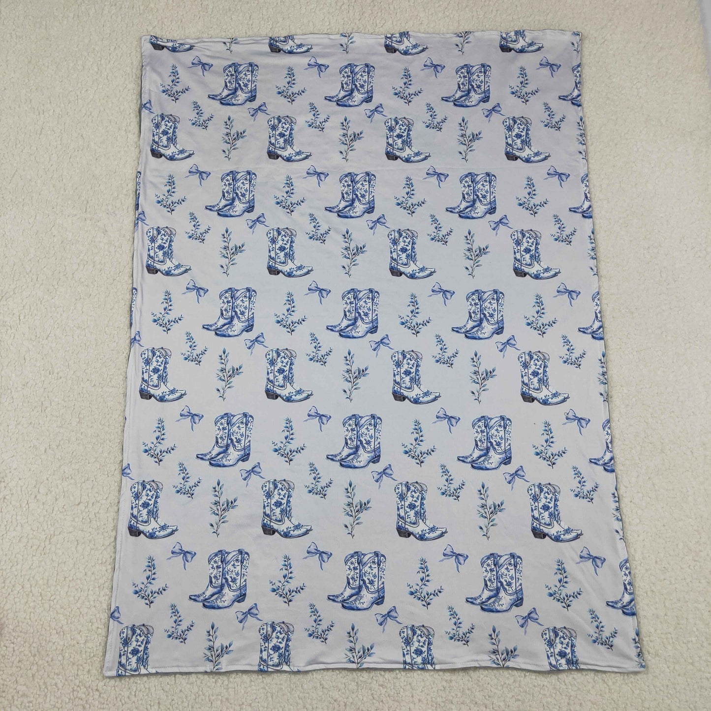 Baby Girls Kids Boots Bows Floral Western Blue Blanket RTS