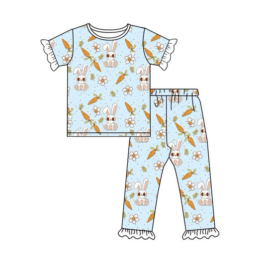 Baby Girl Short Sleeves Easter Rabbit Shirt Pants Pajamas Set Moq 5