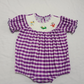 Baby Girl Infant Embroidery Purple Checkered Mardi Gras Bubble Smocked Romper