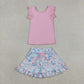 Baby Girls Kids Pink Tops Flower Pockets Scallop Skirt Shorts Yoga Clothes Summer Set RTS