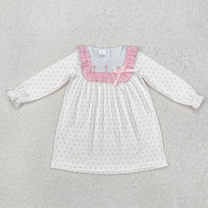 Baby Boy Girl Embroidery Pink Crosses Dots Easter Sibling Romper Dress