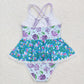 Baby Girl Sleeveless Floral Blue One Piece Swimsuit