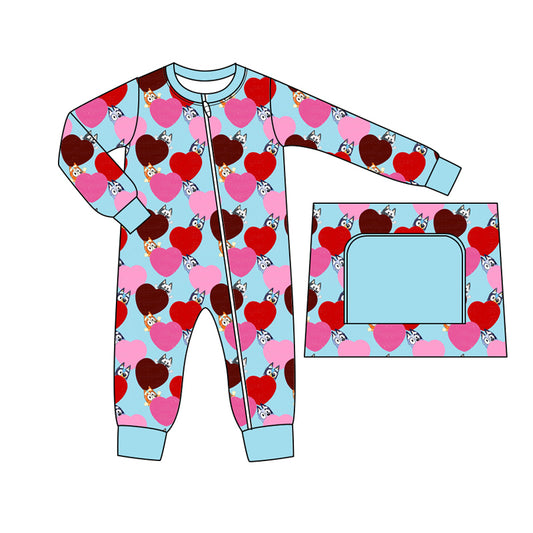 Baby Boy Infant Long Sleeves Valentine Hearts Dog Romper