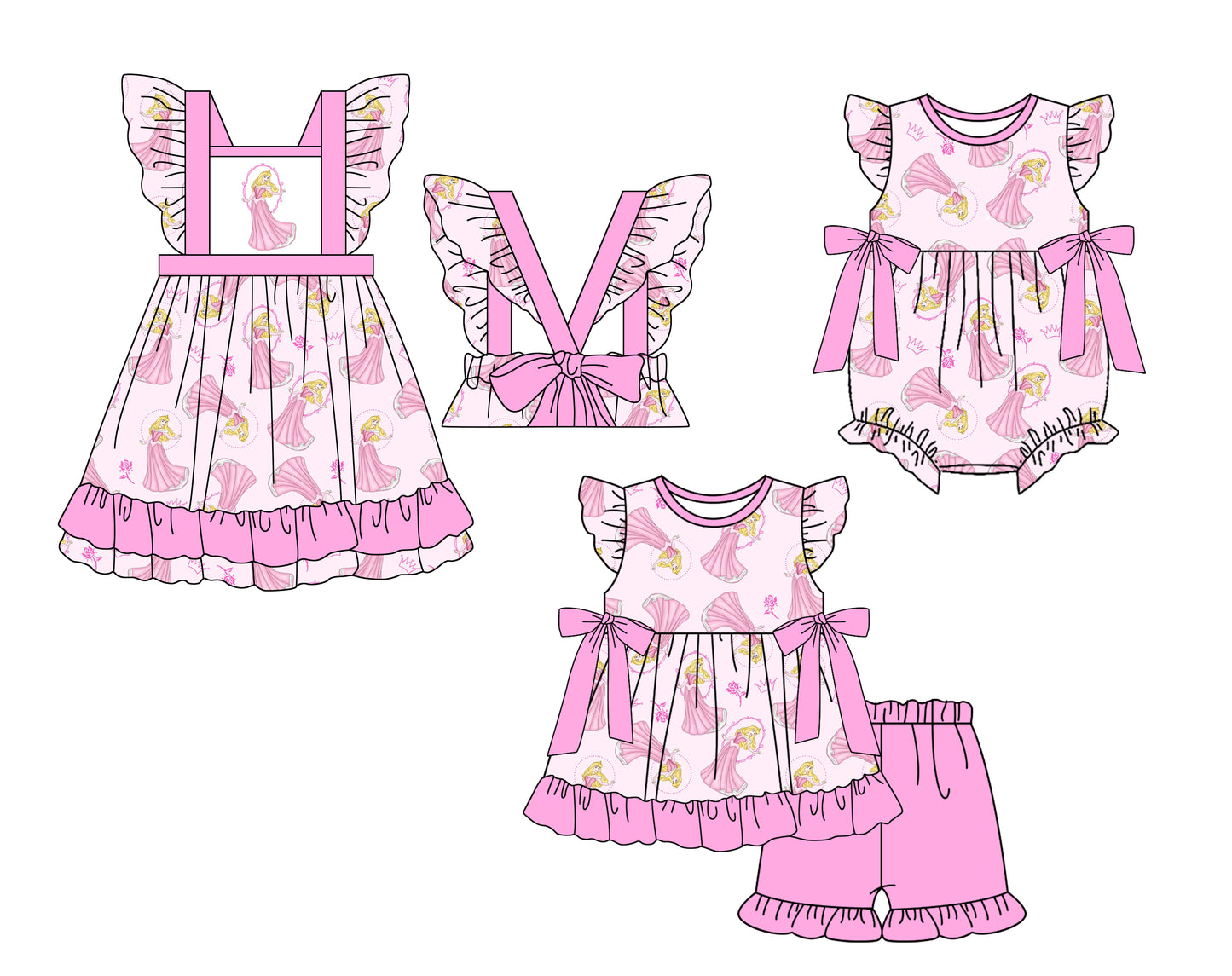 Baby Girl Princess Sibling Summer Pink Romper Dress Clothes Set ( Moq 5 Each Design )11.23