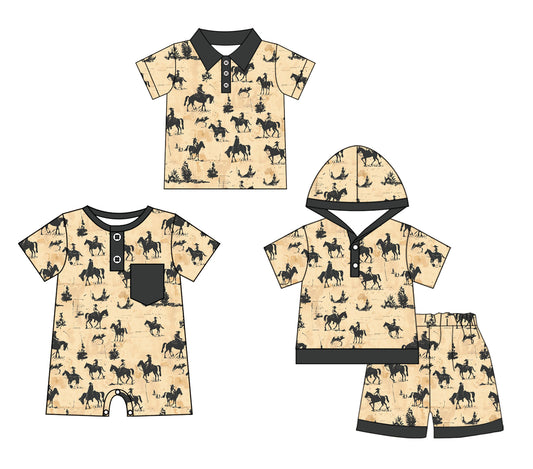 Baby Boy Short Sleeves Sibling Western Rodeo Romper Clothes Set ( Moq 5 Each Design )11.26