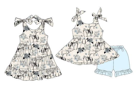 Baby Girl Short Sleeves Horse Flower Sibling Dress Set ( Moq 5 Each Style ) 3.29