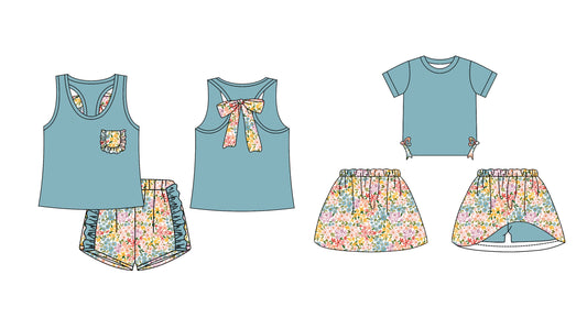 Baby Girl Summer Sibling Floral Green Set ( Moq 5 Each Design ) 12.14