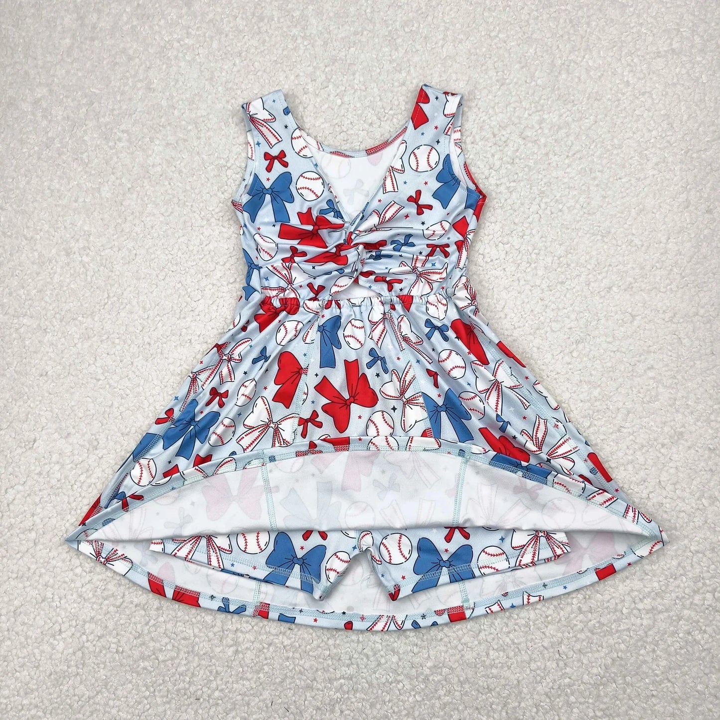 Sibling Baby Girls Kids Bows Popsicle 4th of July Yoga Active Shorts Knee Length Dresses
